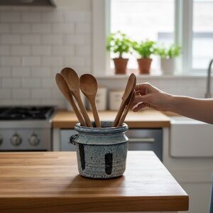 Anthropologie Blue and Black Ceramic Vase